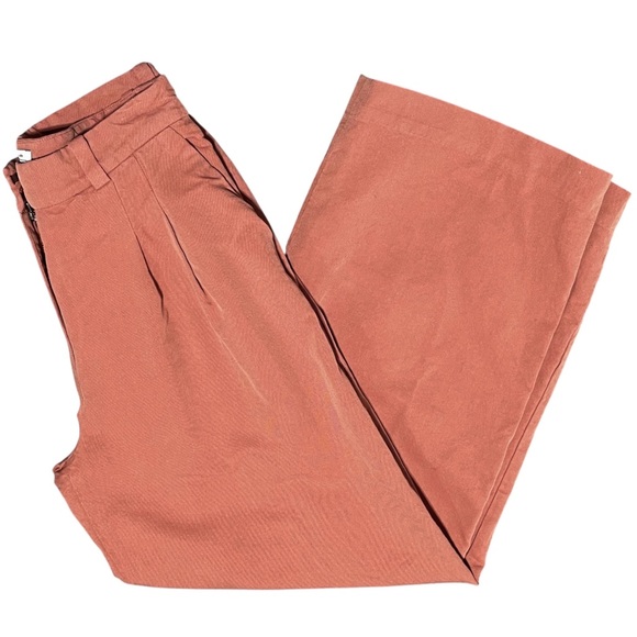 & Other Stories Relaxed Straight Leg Pleated Tailored Trousers Rust Red Size 4 - Picture 10 of 16